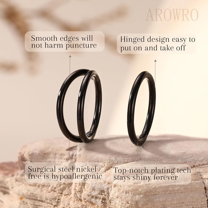 AROWRO Conch Piercing Jewelry Septum Jewelry Nose Rings Hoops 20G 18G 16G 316L Surgical Steel Hinged Segment Ring Hoop Helix Daith Rook Tragus Cartilage Piercing Jewelry