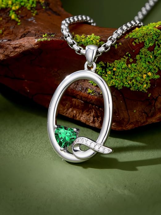 Birthday Gifts for Women Alphabet A to Z Initial Birthstone Pendant Necklaces for Women - 18k White Gold Plated Personalized Name Jewelry Anniversary Graduation Gifts for Wife Her Daughter Girlfriend(with Gift Box)