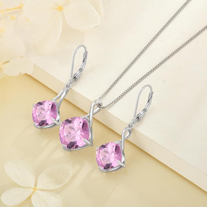 Square Cut Birthstone Necklace for Women Hypoallerg 925 Sterling Silver Cubic Zirconia Necklace Simple Jewelry for Her