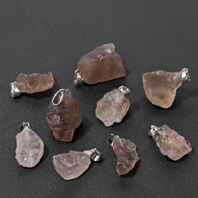 10pcs Irregular Raw Natural Tea Quartz Rock Stone Pendant Healing Crystal Chakra Gemstone Charm for Jewelry Making DIY Necklace Earrings Accessories Reiki
