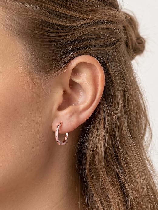 Silvora Sterling Silver Hoop Earrings for Women, Small Hoops 14K Gold Plated/925 Silver/Rose Gold/Black, Hypoallergenic Huggie Lightweight Cartilage Sleeper Earrings 8/10/12/14/16/18/20mm