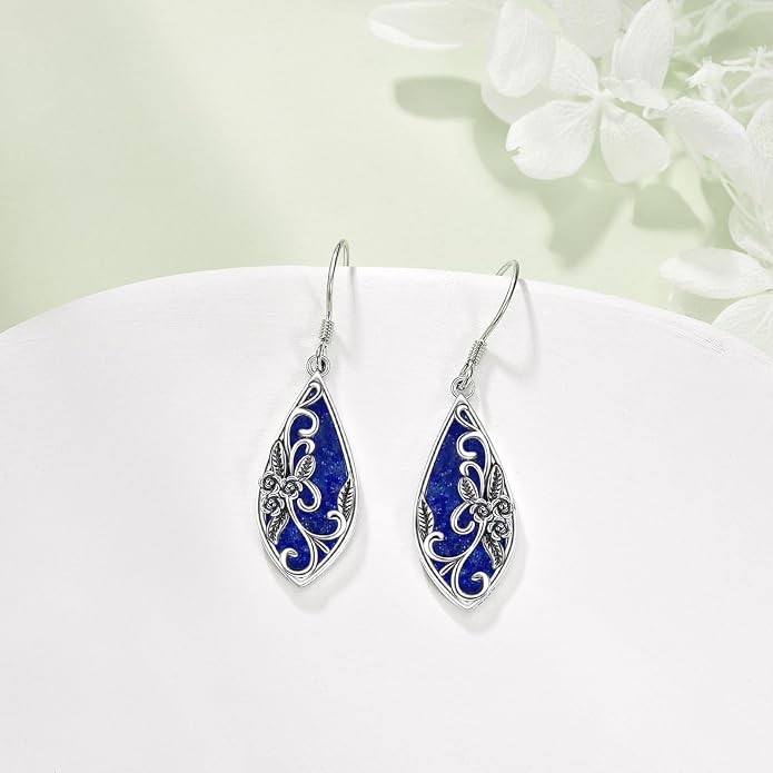 Silver Earrings for Women Sterling Silver Filigree Earrings Teardrop Dangle Drop Filigree Bohemia Jewelry Gift for Women Mother Mom
