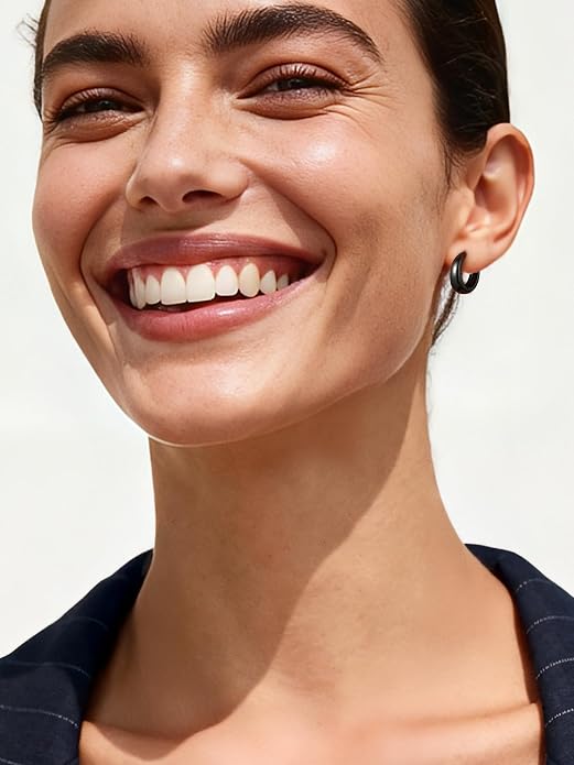 ChicSilver Solid 925 Sterling Silver Chunky Hoop Earrings for Women, Silver Small Thick Huggie Earrings Hypoallergenic Lightweight Silver Hoop Earrings for Sensitive Ears (8/10/12/14mm)