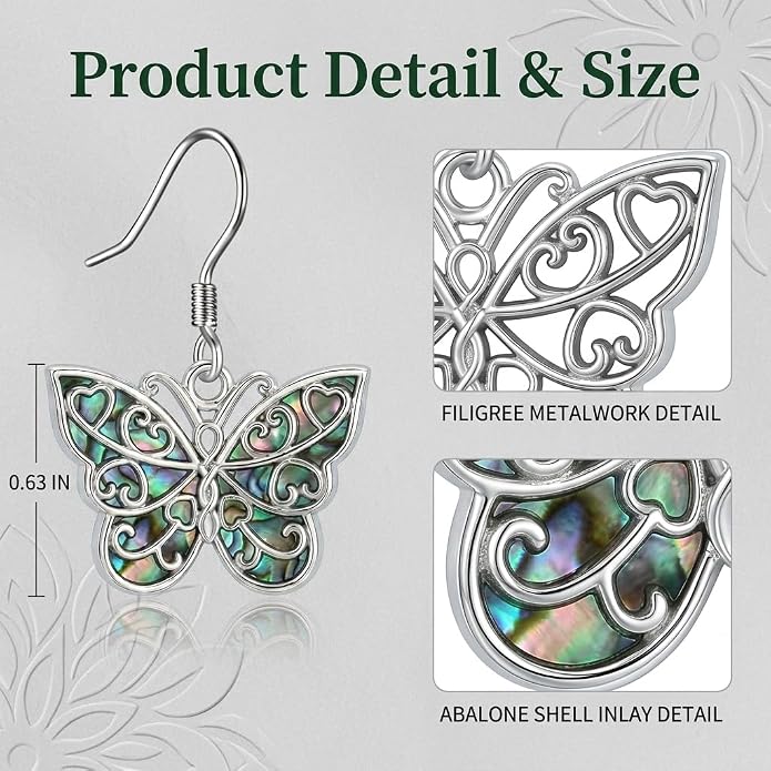 Silver Earrings Women Dangle Filigree/Abalone Shell/Turquoise Cowgirl Earrings Cat/Hummingbird/Chicken/Celtic Knot/Butterfly Jewelry Birthday Gifts for Women