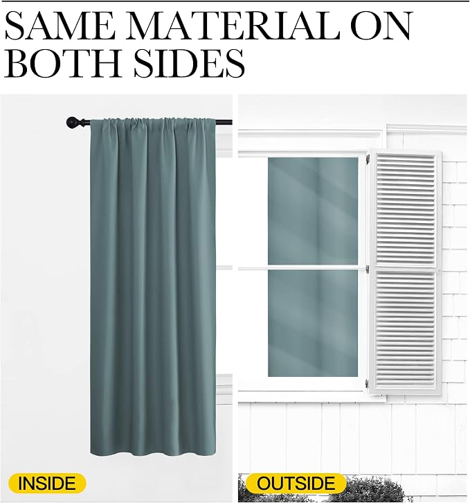 NICETOWN Blackout Curtains for Bedroom, Blackout Curtain Panels, Greyish Blue, 1 Pair, 70 by 63-inch, Window Treatment Energy Saving Thermal Insulated Solid Rod Pocket Blackout Drapes/Draperies