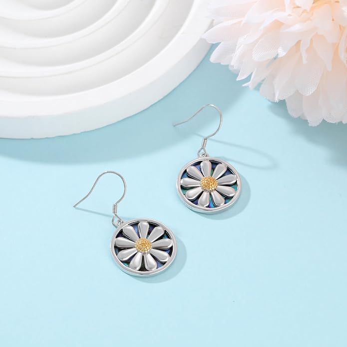 Sterling Silver Abalone Shell Filigree Dangle Drop Earrings Bohemia Jewelry Gift for Women Mother Mom