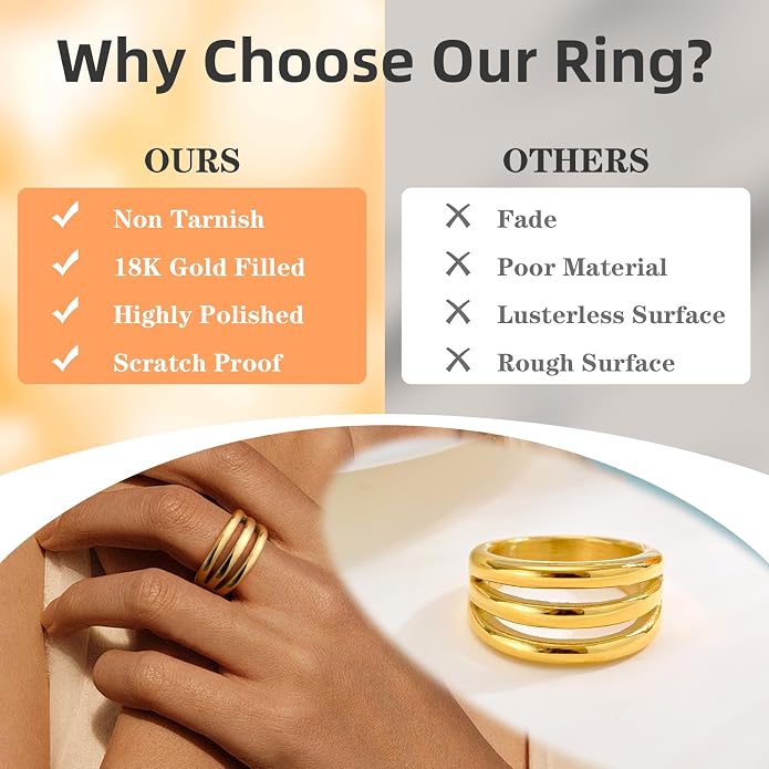 MPRAINBOW Chunky Gold Rings for Women - 18K Gold Plated Ring,Non-Tarnish Stainless Steel Statement Band Trendy Jewelry Gift,Party Prom Christmas Valentines Day Birthday Gifts for Girlfriend Sister