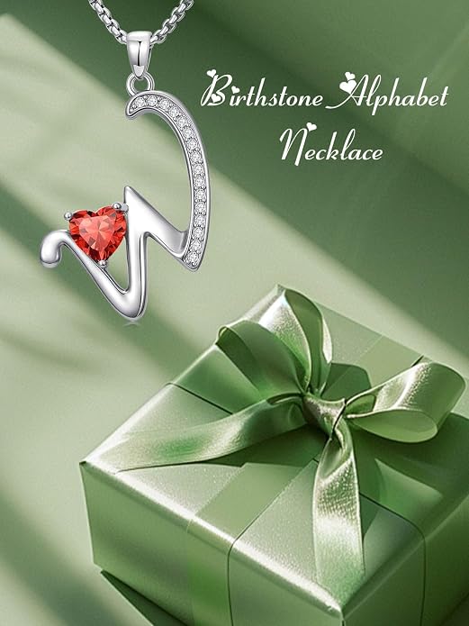 Birthday Gifts for Women Alphabet A to Z Initial Birthstone Pendant Necklaces for Women - 18k White Gold Plated Personalized Name Jewelry Anniversary Graduation Gifts for Wife Her Daughter Girlfriend(with Gift Box)