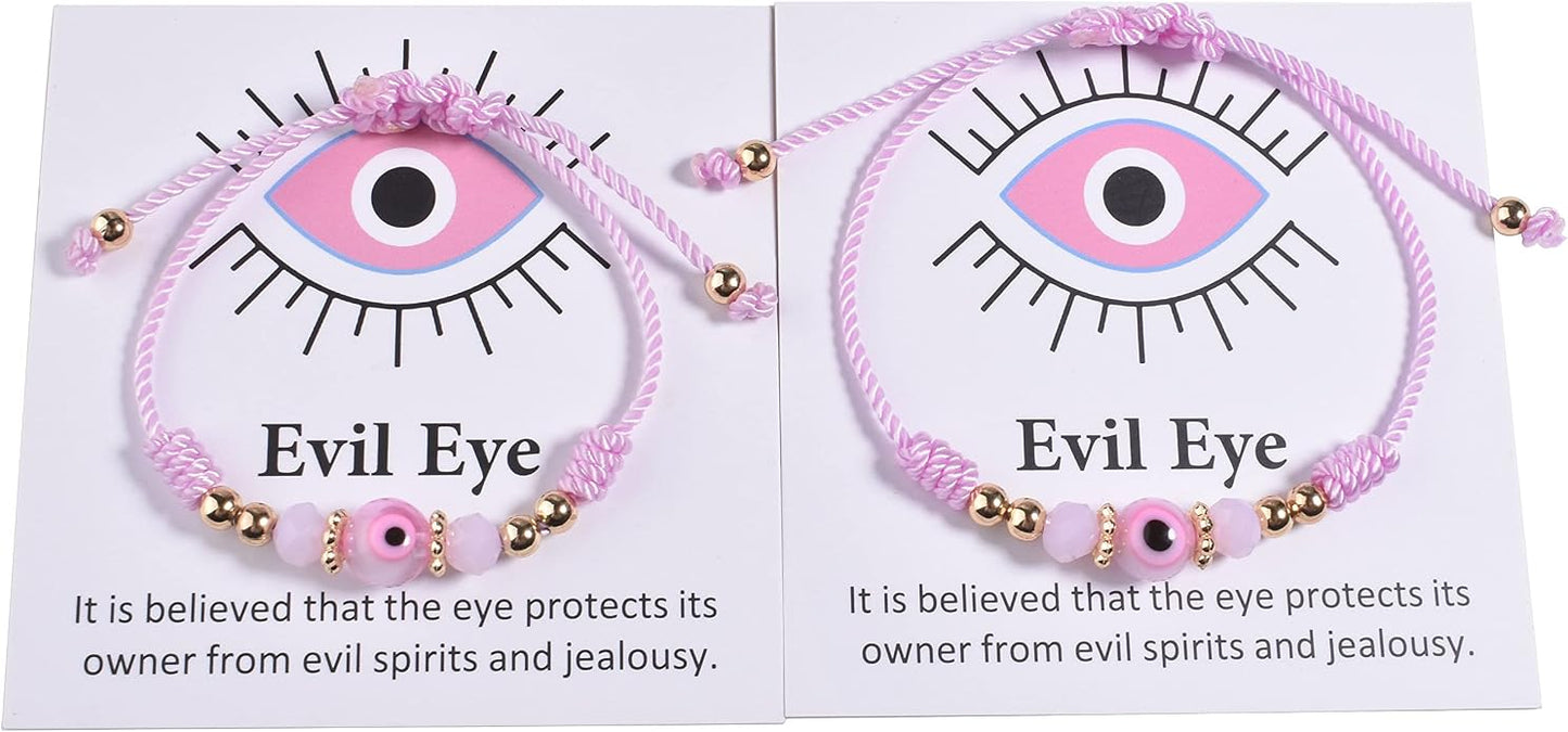 Evil Eye Bracelet For Women Teen Girls Amulet Pink Protection Bracelet Good Luck Adjustable String Bracelet Anklet