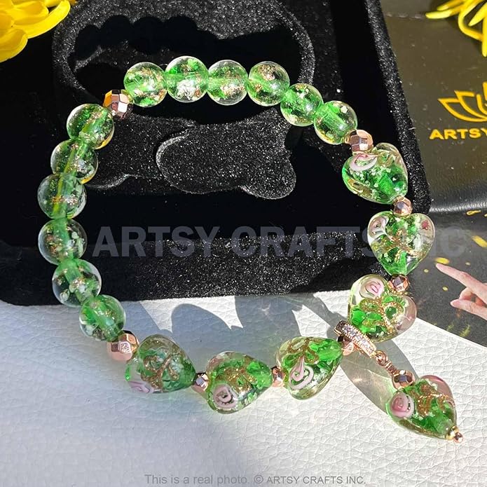 ARTSY Crafts Glow in the Dark Heart Shaped Glass Bead Bracelets & Necklaces, Handmade in USA