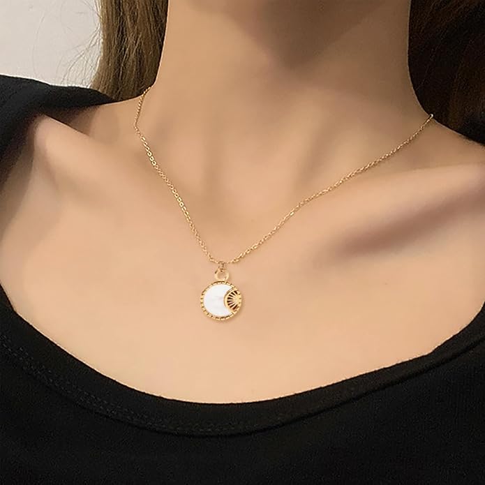 Unisex Celestial Gold Pendant Necklaces, Sun/Moon/Star/Angle Celestial Elements Unisex Choker Gold Lover Chains for Men and Women Jewelry