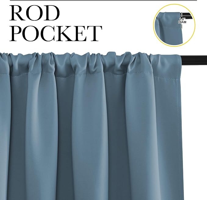 NICETOWN RV Blackout Curtains for Camper Windows, Smoky Blue, 42" x 36", Set of 2, Kitchen Curtains, Short Blackout Drapes, Thermal Insulated Rod Pocket Window Treatment Draperies for Nursery