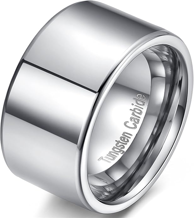 Fashion Month Mens 12mm Wide Band Silver Classic Tungsten Carbide Ring Wedding Engagement High Polished Flat Top