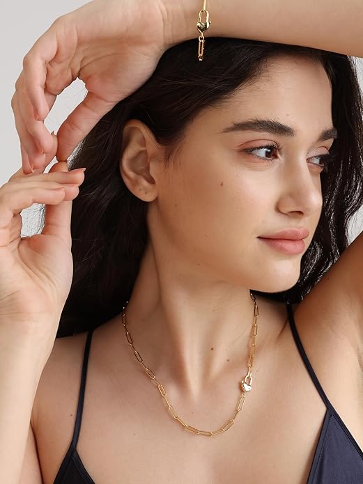 FRUMOS Gold Plated Necklace for Women, Dainty Layered Chain Necklace, Fashion Jewelry for Daily Wear