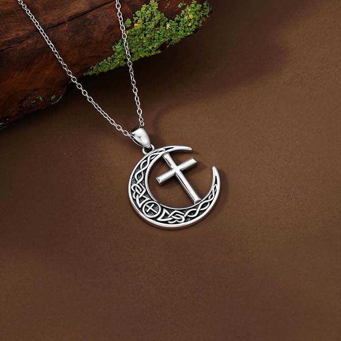 Cross/Pentagram/Tree of Life/Celtic Trinity/Anchor/Thor's Hammer/Sun/Eye of Horus Necklace Moon Pendant Mothers Day Gifts for Women