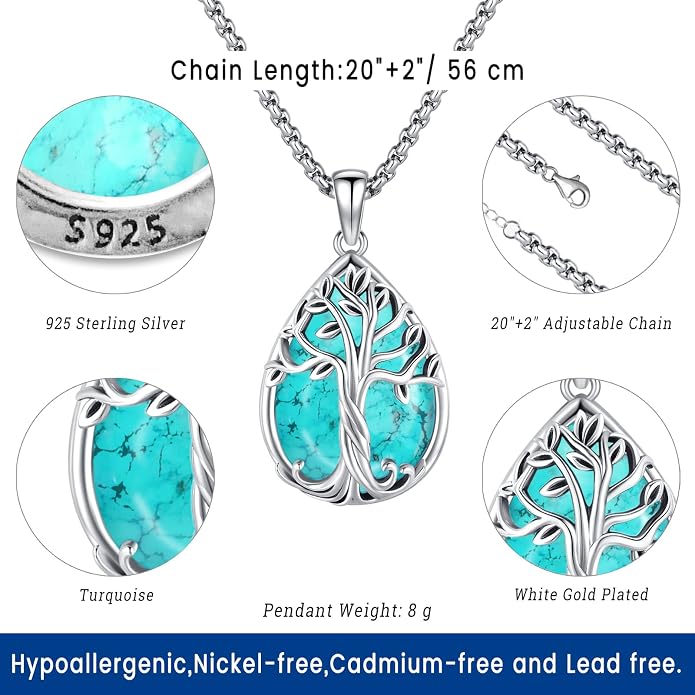 Turquoise Jewelry for Women Men 925 Sterling Silver Pendant Urn Necklaces for Ashes Picture Locket Necklace Thor Hammer Yggdrasil Virgen De Guadalupe St Michael Christopher Judas Witches Knot Necklace
