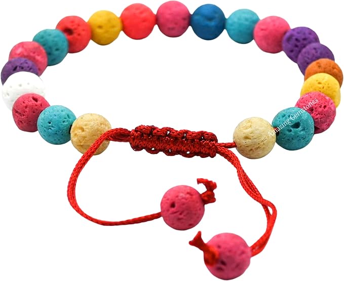 Amazing Gemstone Multi Lava Bracelet for Women Men's Gifts - Protection Healing Crystal Bracelet - 8mm Gemstones Beaded Adjustable Bracelet Pulseras para Hombres Mujer Stocking Stuffers