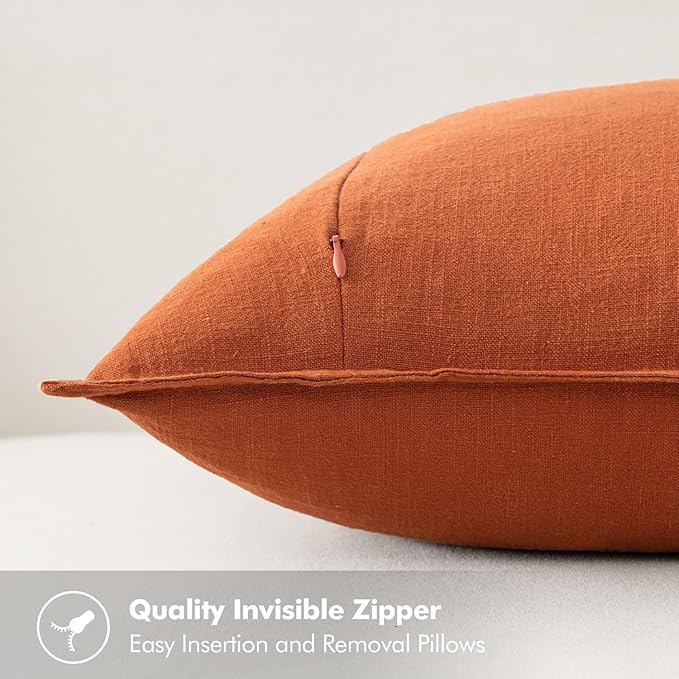 MIULEE Decorative Linen Pillow Covers 18x18 Inch Burnt Orange | Boho Farmhouse Fall Autumn Couch Throw Pillows for Bed, Pack of 2 Accent Modern Pillowcases, Sofa Livingroom Home Decor