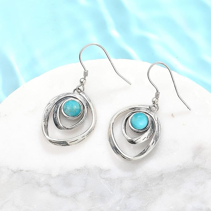 Turquoise Earrings for Women 925 Sterling Silver Pearl/Black Onyx/Opal Dangle Earrings Vintage Spiral/Wire Wrapped/Beads & Rope Ear Hook Earrings