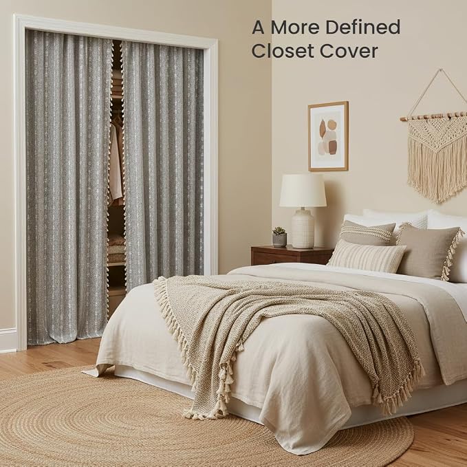 ColorBird Boho Curtains Linen-Textured for Bedroom Living Room Light Filtering 84 Inches Grey Farmhouse Curtains & Drapes Embroidered Striped for Closet Dining Dooraway Window Treatment