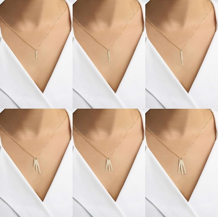 JEWEE DIAMOND Personalized 14k Gold Vertical Name Bar Necklace - Custom Engrave Pendant Gift | Dainty 2cm 3cm 4cm Bar, Handwriting, Coordinates, Baby Name Necklace
