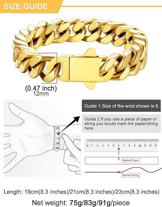 U7 Cuban Link Bracelets for Men Stainless Steel Wrist Bracelet Silver Black Gold Cuban Hand Chain Bracelet for Mens Women, 5/7/9/12mm Width, 7.5/8.3/9 Inch Length Classic Jewelry with Box Packed