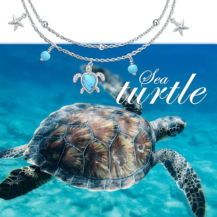 Ladytree S925 Sterling Silver Boho Beach Double Layer Anklets Bracelet for Women Adjustable 9 to 11 inches