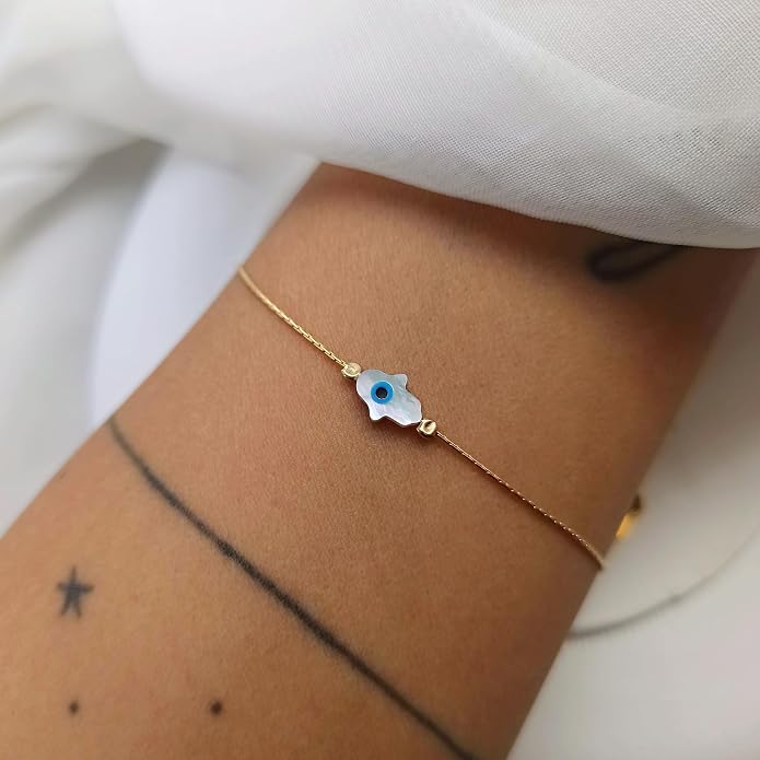 Minimalist Evil Eye Charm Bracelet – Handmade Delicate Good Luck Jewelry for Women – Adjustable 6.5” + 1” Extender
