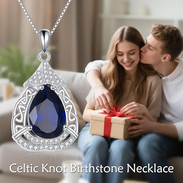 YAFEINI Blue Topaz Necklace Sterling Silver Teardrop Filigree Pendant Necklace September Birthstone Jewelry Gifts for Women
