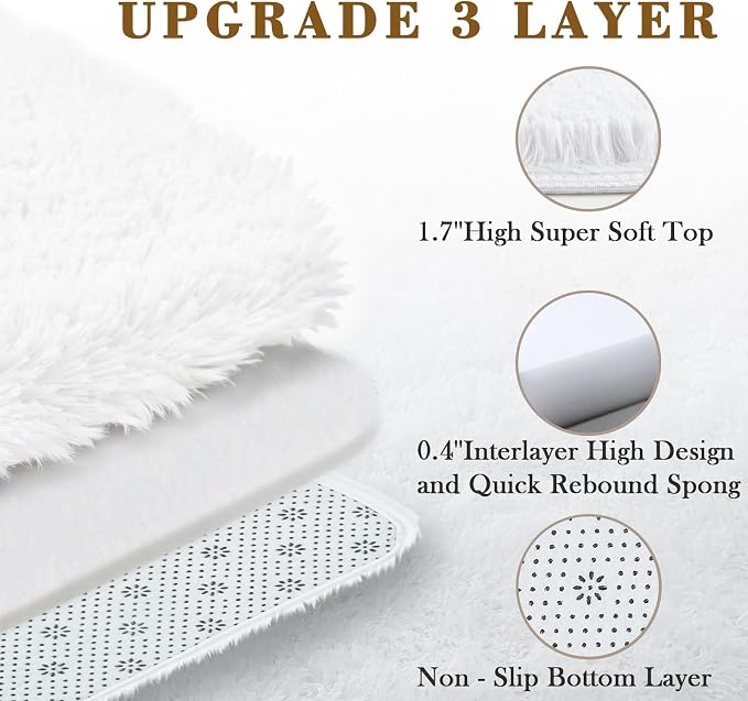Small Rugs for Bedroom 2x3 Fluffy, Soft Fuzzy Area Rug for Living Room Dorm, Non Slip Shag Rugs for Girls Boys Bedroom, Soft Carpet, Modern Home Decor Aesthetic(2 x 3, White)