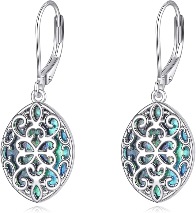 TIGER RIDER Abalone Shell 925 Sterling Silver Dangle Earrings Lightweight Filigree Dangle Drop Earrings for Women