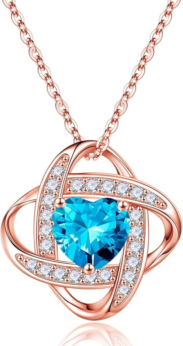 Iefil 925 Sterling Silver Love Knot Birthstone Necklace, Anniversary Birthday Gifts for Women, Jewelry Gift for Wife Mom Girlfriend Daughter