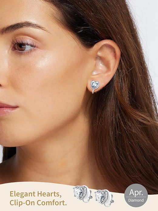FindChic Sparkling Birthstone Clip On Earrings for Women, Silver Plated Stud Earrings 8MM Cubic Zirconia Non Pierced Studs, 12 Months Birthday Jewelry Gift