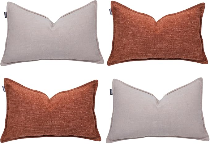 12x20 Inches Throw Pillow Covers Set of 4 Soft Textured Chenille Decorative Cushion Cases for Couch Sofa Bed Modern Farmhouse Neutral Accent Covers with Hidden Zipper Beige Orange