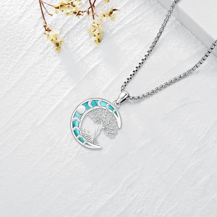 Jewelry Gifts - Tree of Life Necklace Sterling Silver Abalone Shell/Opal/Moonstone/Black Onyx/Turquoise/Malachite/Crystal Family Tree of Life Jewelry for Women Men