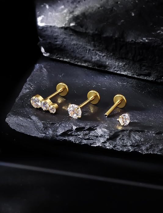 20G 18G 16G Astm F136 Titanium Internal Thread Flat Back Earrings Nose Studs Tragus Forward Helix Conch Cartilage Lobe Earring Stud Medusa Labret Monroe Lip Ring Piercing Jewelry For Women Men