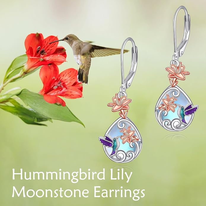 AOBOCO Teardrop Dangle Earrings for Women 925 Sterling Silver Moonstone Flower Filigree Leverback Jewelry Birthday