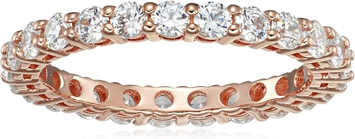 Amazon Essentials Platinum or Gold Plated Sterling Silver All-Around Band Ring set with Round Infinite Elements Cubic Zirconia