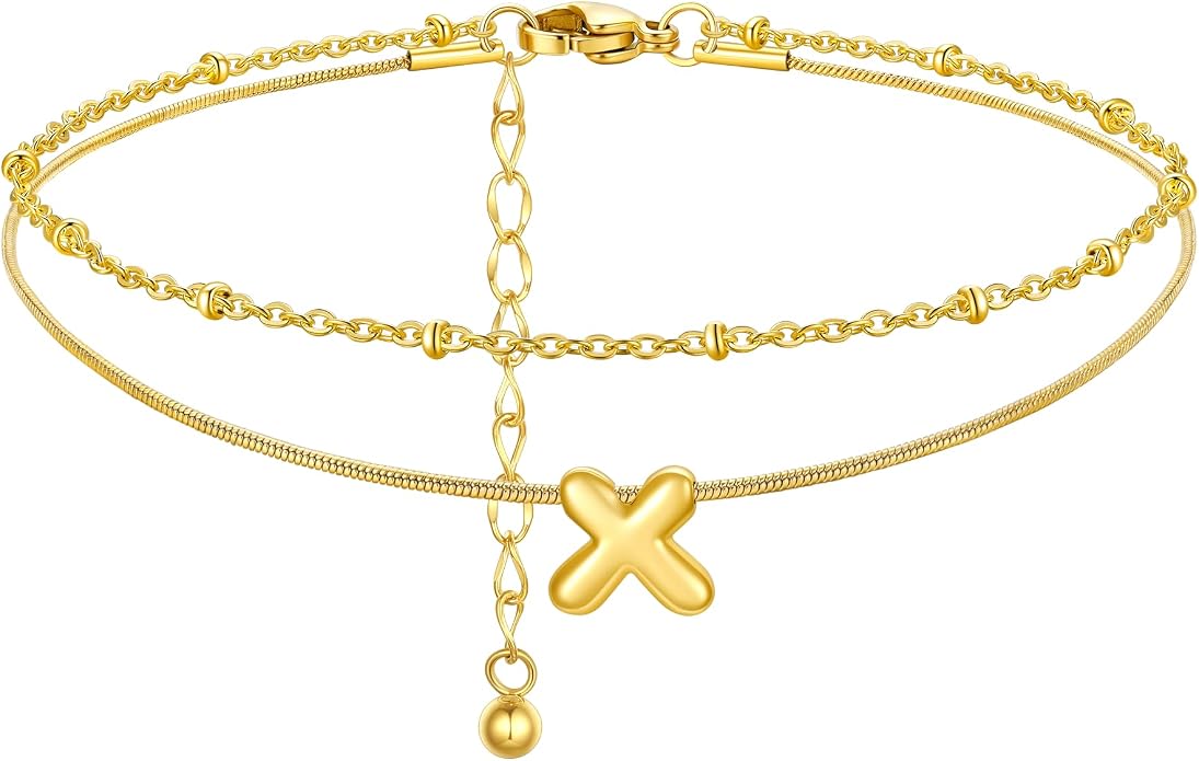 ChainsProMax Initial Ankle Bracelets for Women, Waterproof Anklets Bracelet Adjustable Summer Beach Women Foot Jewelry, Stainless Steel/Gold Plated-Send Gift Box/Letter A-Z