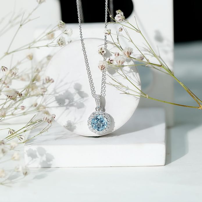 Natural 2 Carat Sky Blue Topaz Necklace With Silver Chain, Aaa Quality, Blue Topaz Birthstone Necklace - Ready To Gift
