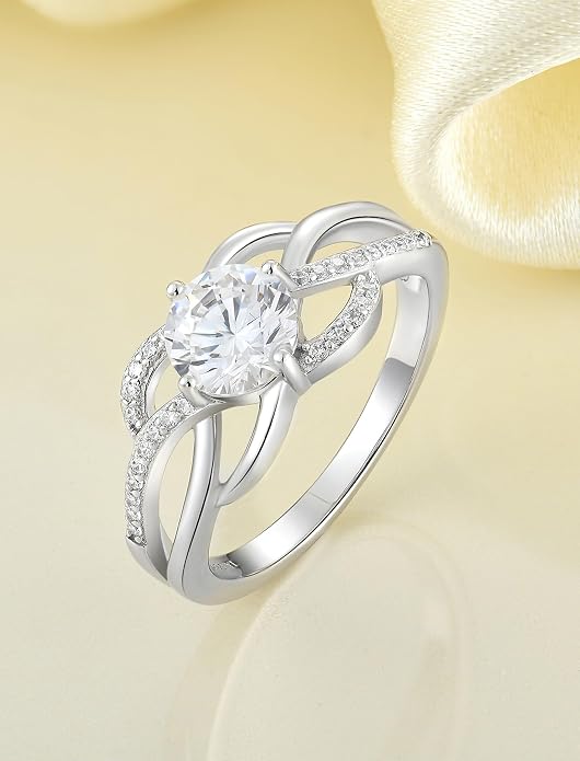 YL Celtic Knot Rings 925 Sterling Silver Twisted Ring Cubic Zirconia Infinity Statement Jewelry for Women