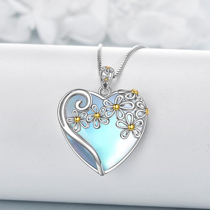 YAFEINI 925 Sterling Silver Moonstone Necklace Filigree Teardrop Pendant Necklace Jewelry for Women Girls