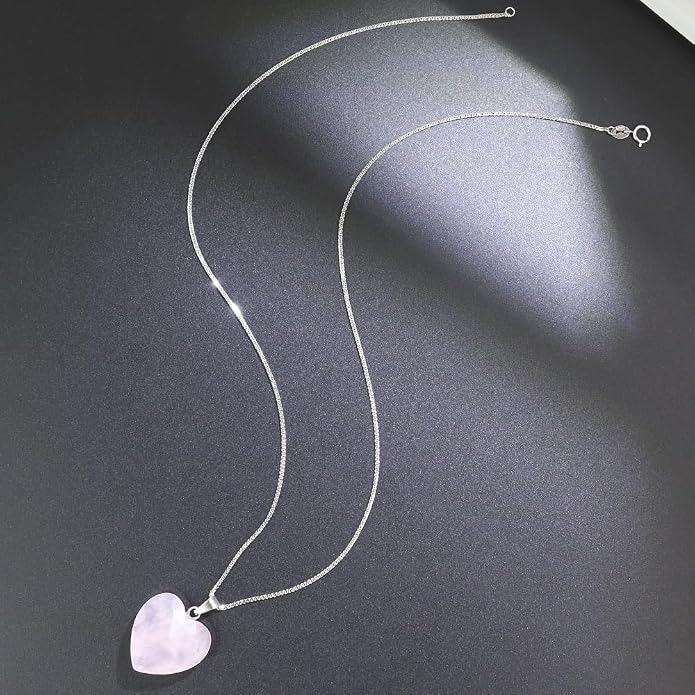 iSTONE 925 Sterling Silver Natural Crytral for Womens Pendant Necklace, Gemstone Birthstone with 17.8" Silver Chain Ladies