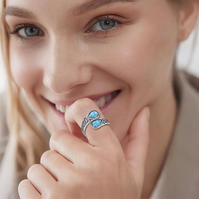 Vito 925 Sterling Silver Adjustable Open Spoon Ring for Women Men, Lotus Sunflower Snake Spoon Band Rings Feather Hug Witches Knot Inspirational Jewelry Gift for Wife
