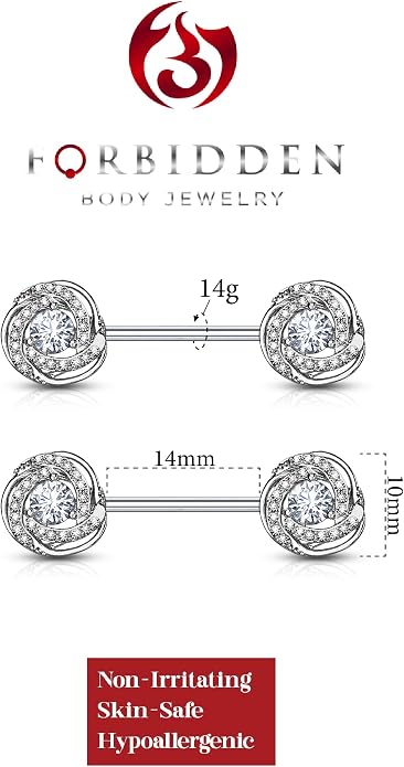 Forbidden Body Jewelry Ultra Glam CZ Swirl Halo Frame Surgical Steel Nipple Barbells