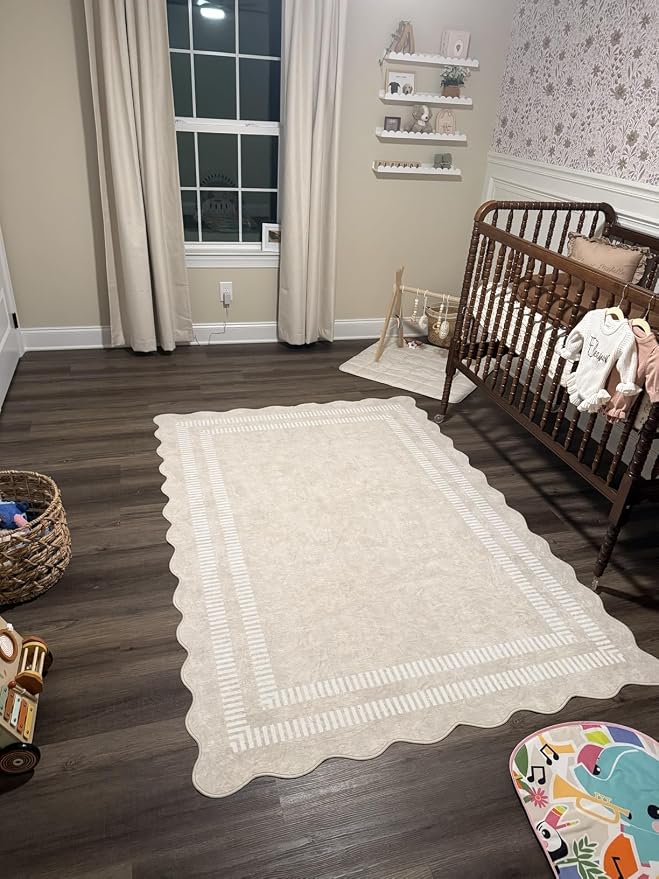 Area Rugs 5x7 Living Room Washable Modern Rug, Neutral Beige Soft Non Slip Rugs Ultra-Thin Indoor Carpet for Bedroom Dining Room Nursery Home Office