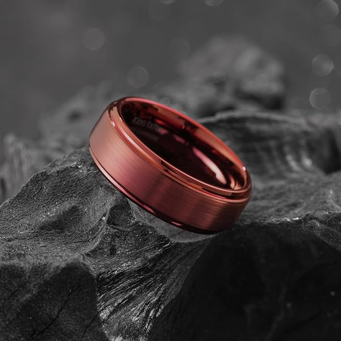 King Will Classic Tungsten Wedding Band for Men, 6/7/8/9/10mm Widths, Polished Finish Step Edge Matte Rings Comfort Fit