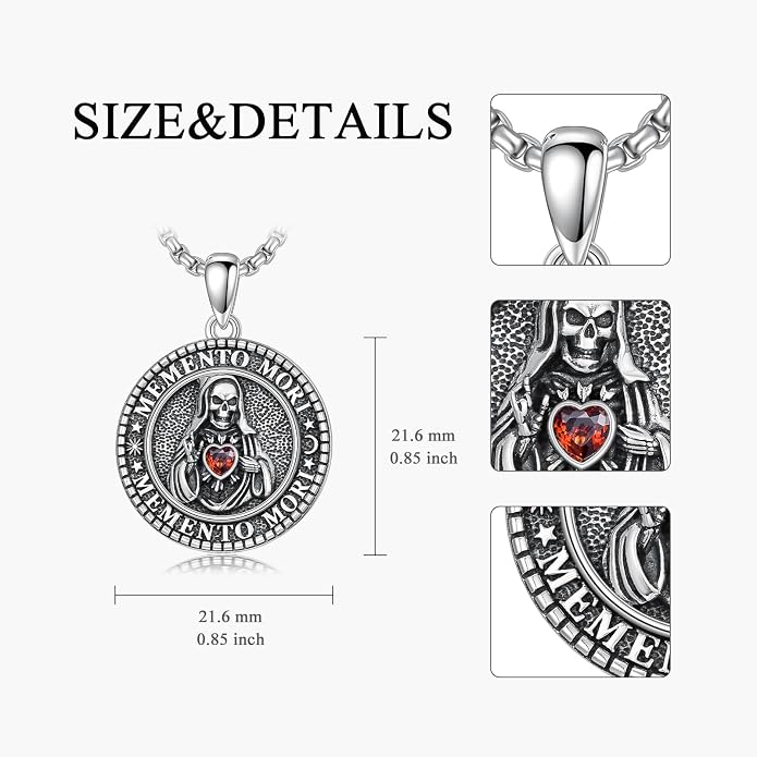 Skull/Skeleton Memento Mori Necklace 925 Sterling Silver Skull/Skeleton Pendant Hourglass Necklace Skull/Skeleton Jewelry for Men Women