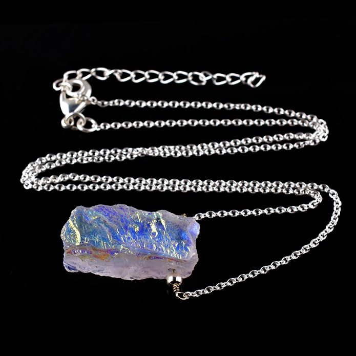 Natural Angel Aura Quartz Crystals Pendant Necklace, Cabochon Gemstone, Energy Healing Crystals, Birthday, Gift for Her, Gemstone Jewelry 18 inch AAA+ Quality