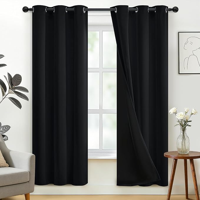 SimpleHome Black 100% Blackout Curtains Room Darkening Living Room 72 Inch | Curtains for Bedroom,Thermal Insulated Grommet Window Drapes,Curtains for Living Room with Black Back,38 x 72 Inch,2 Panels